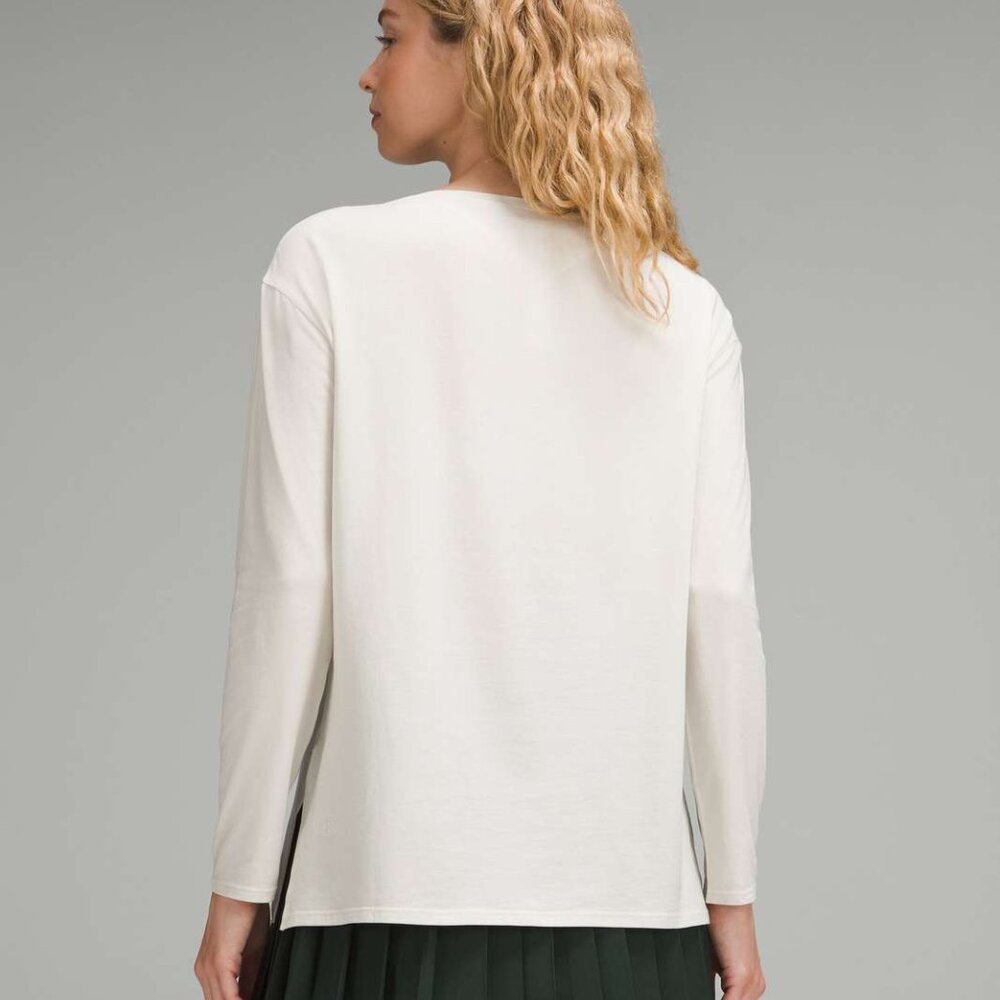 Lululemon Relaxed-Fit Boatneck Long-Sleeve Shirt Size 8, Bone - Picture 2 of 4